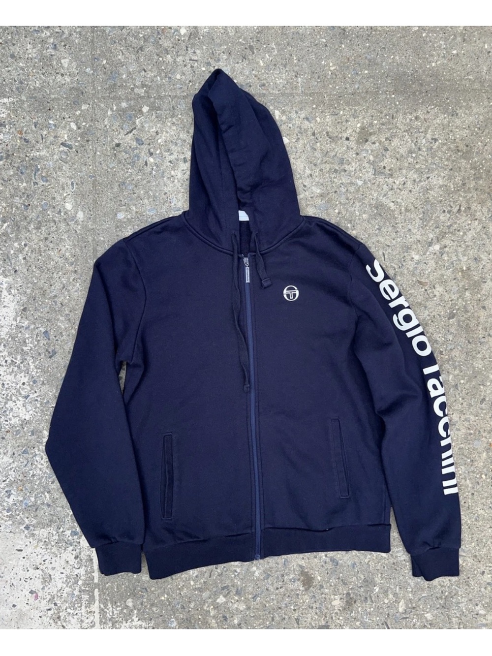 Sergio Tacchini Sweater Mens XL Logo Zip Up Hoodie Sweatshirt Blue